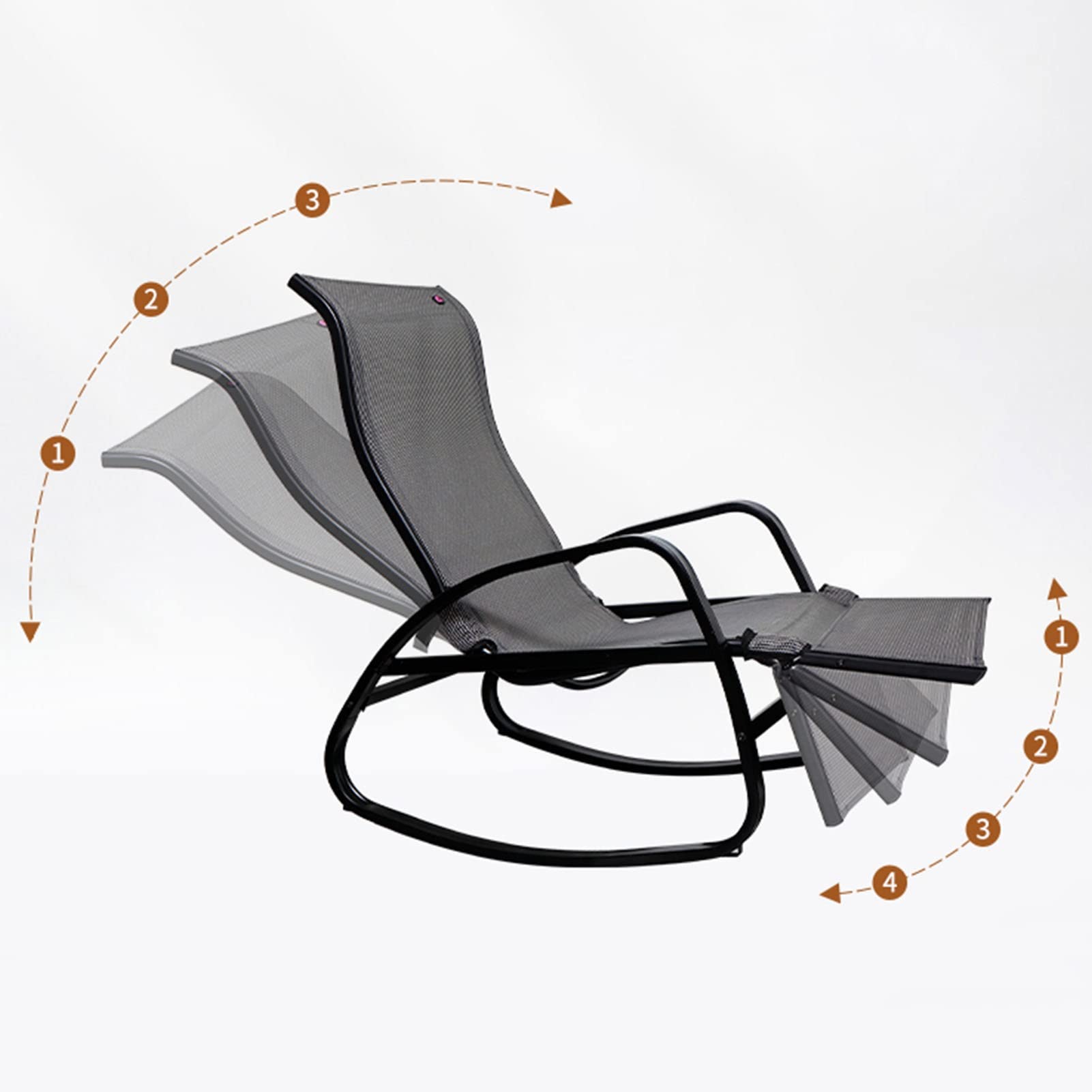 Outdoor Folding Rocking Chair with Adjustable Footrest - Heavy Duty Steel Frame Patio Glider Chair, 4-Position Recliner with Breathable Mesh Fabric for Porch, Garden, Backyard - Supports 330lbs (95x52x68cm) - Perfect for Relaxing, Sunbathing & Outdoor Lounging