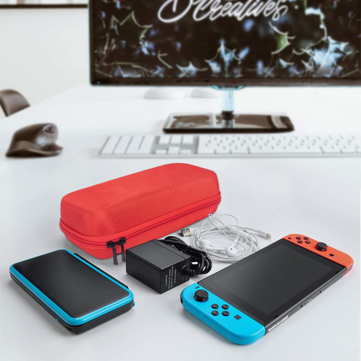 Premium Hard Shell Nintendo Switch Carrying Case - Compatible with Switch & OLED Models, Holds Console, AC Charger & 20 Game Cartridges - Durable Travel Pouch for Gaming On-The-Go (Red) - Perfect for Commuting, Travel & Outdoor Gaming Protection