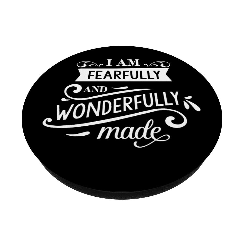 Christian T-Shirt 'I Am Fearfully And Wonderfully Made' - Inspirational Gift with PopSockets Phone Grip & Stand for iPhone, Android, Tablets - Perfect for Church, Bible Study & Daily Encouragement