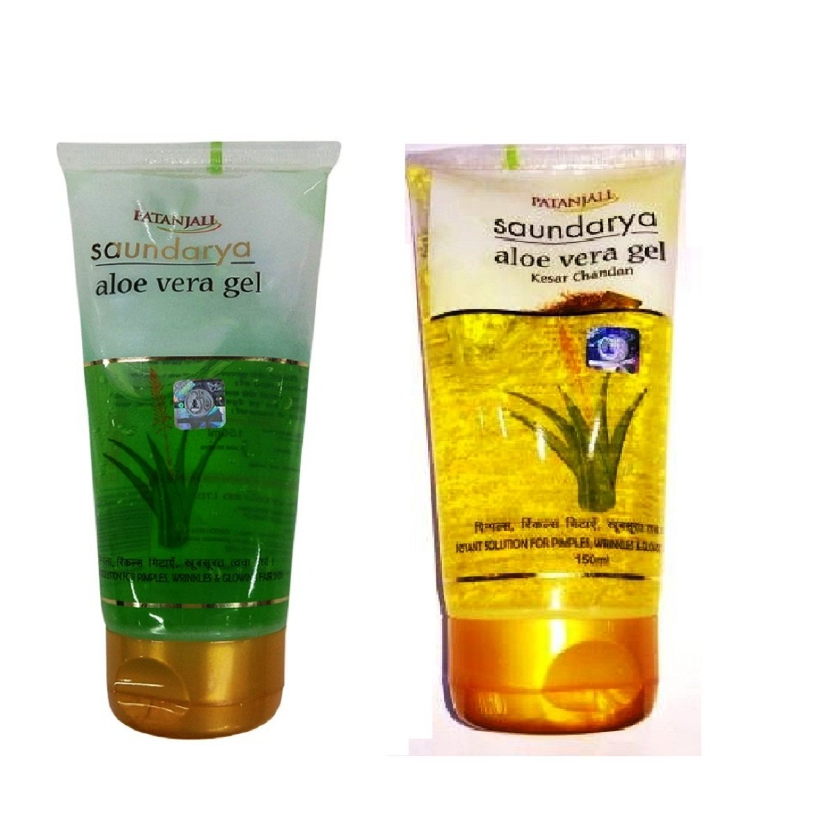 Patanjali Combo Pack - Saundarya Aloe Vera Gel & Kesar Chandan Face Gel (150ml Each) | Natural Skin Care for Hydration, Brightening & Sunburn Relief | Perfect for Daily Moisturizing & Summer Skin Protection