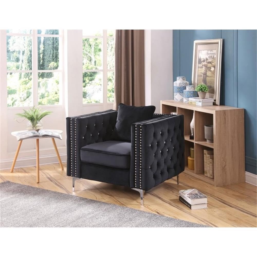 Glory Furniture Paige Velvet Chair in Black - Luxurious Velvet Upholstered Accent Chair for Living Room, Bedroom or Office