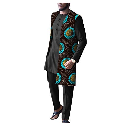Africa Pride Men's Dashiki Tribal Clothing Set - Long Coat Jacket, Print Shirt & Pants 3-Piece Outfit for African Heritage Celebrations, Weddings & Cultural Events