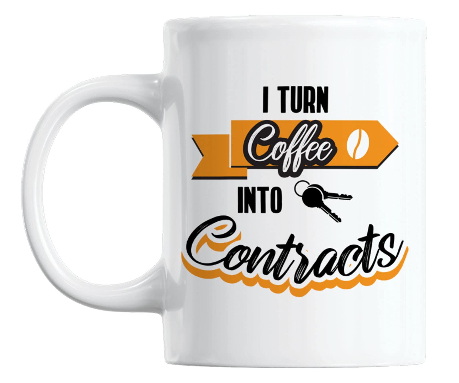 White Ceramic Coffee & Tea Mug (11oz) - Perfect for Office, Home & Gifts - 'I Turn Coffee into Contracts' Funny Quote Mug