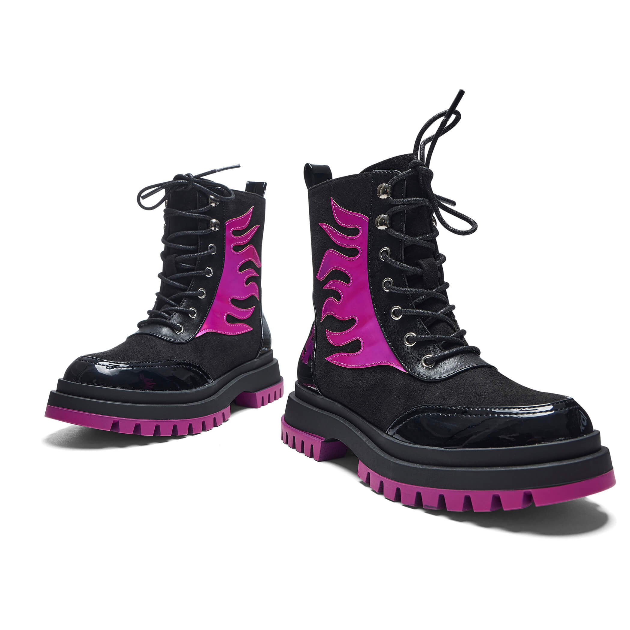 Lil' Helios Purple Flame Boots for Women - Stylish & Comfortable Gothic Punk Ankle Boots - Perfect for Cosplay, Halloween, and Alternative Fashion Outfits