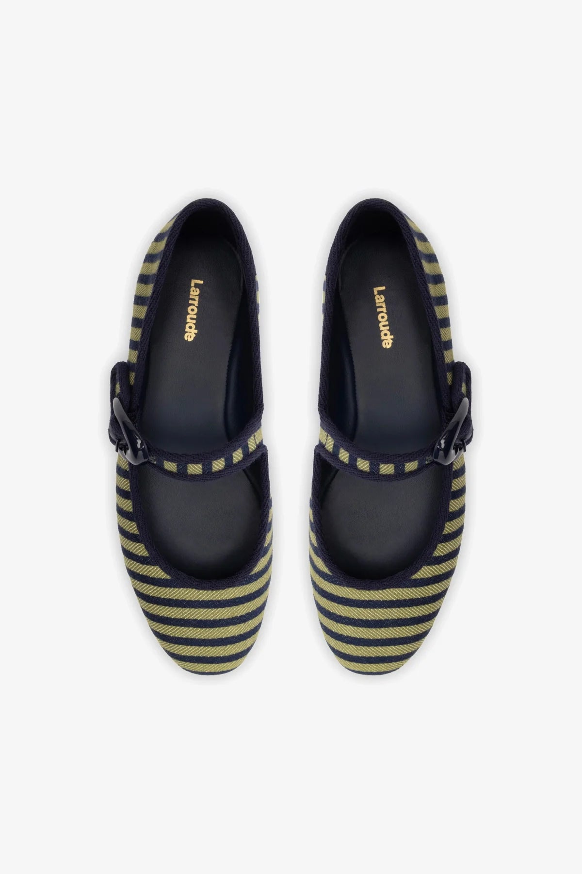 Verona Navy & Green Striped Ballet Flats with Navy Trim - Comfortable Women's Casual Shoes for Work, Travel & Everyday Wear