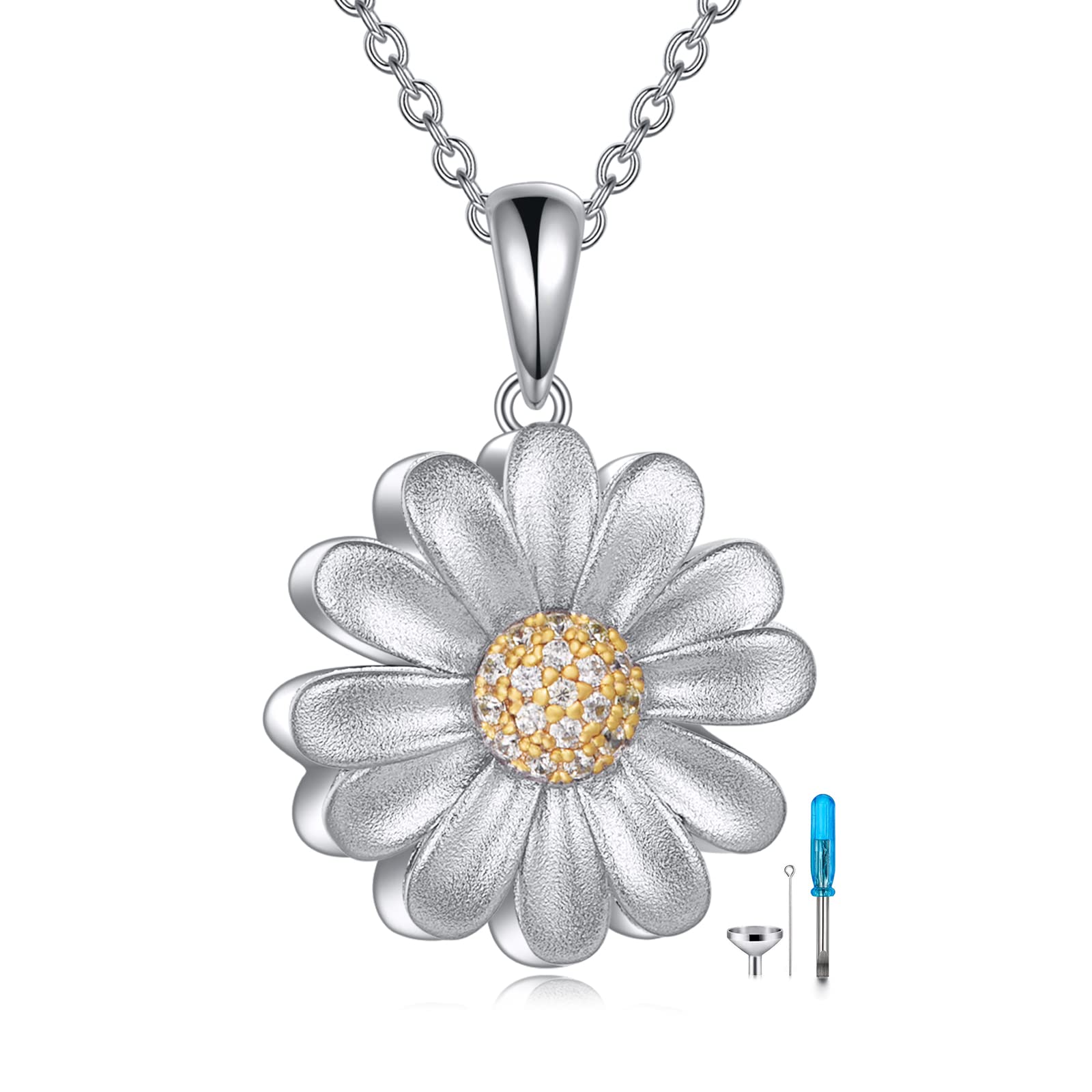 CRMAD Sterling Silver Daisy Flower Necklace for Women - Elegant Floral Pendant Jewelry Gift for Her, Perfect for Birthday, Anniversary & Everyday Wear