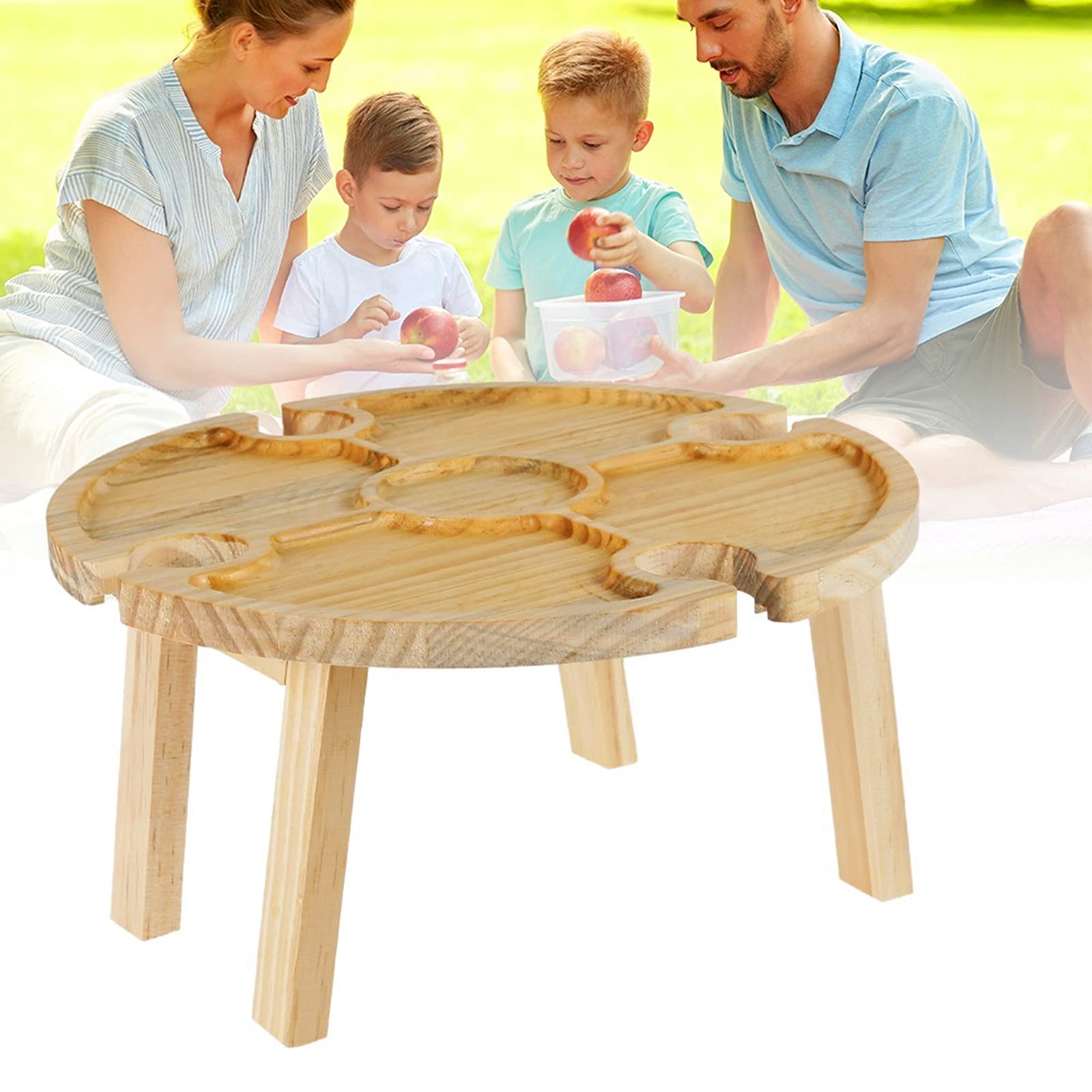 FZYUAN Portable Folding Wooden Picnic Table with Glass Holder - Compact Outdoor Wine Table for Beach, Camping, Backyard & Patio - Perfect for Picnics, BBQs, Travel & Outdoor Dining Accessories