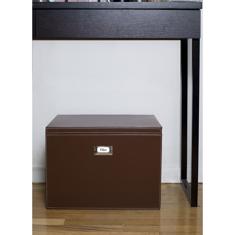 G.U.S. Hanging File Box with Lid - Black Leatherette Letter & Legal Size File Organizer | Portable Desktop Document Storage for Home & Office Organization | Perfect for Bills, Contracts, School Papers and Important Files