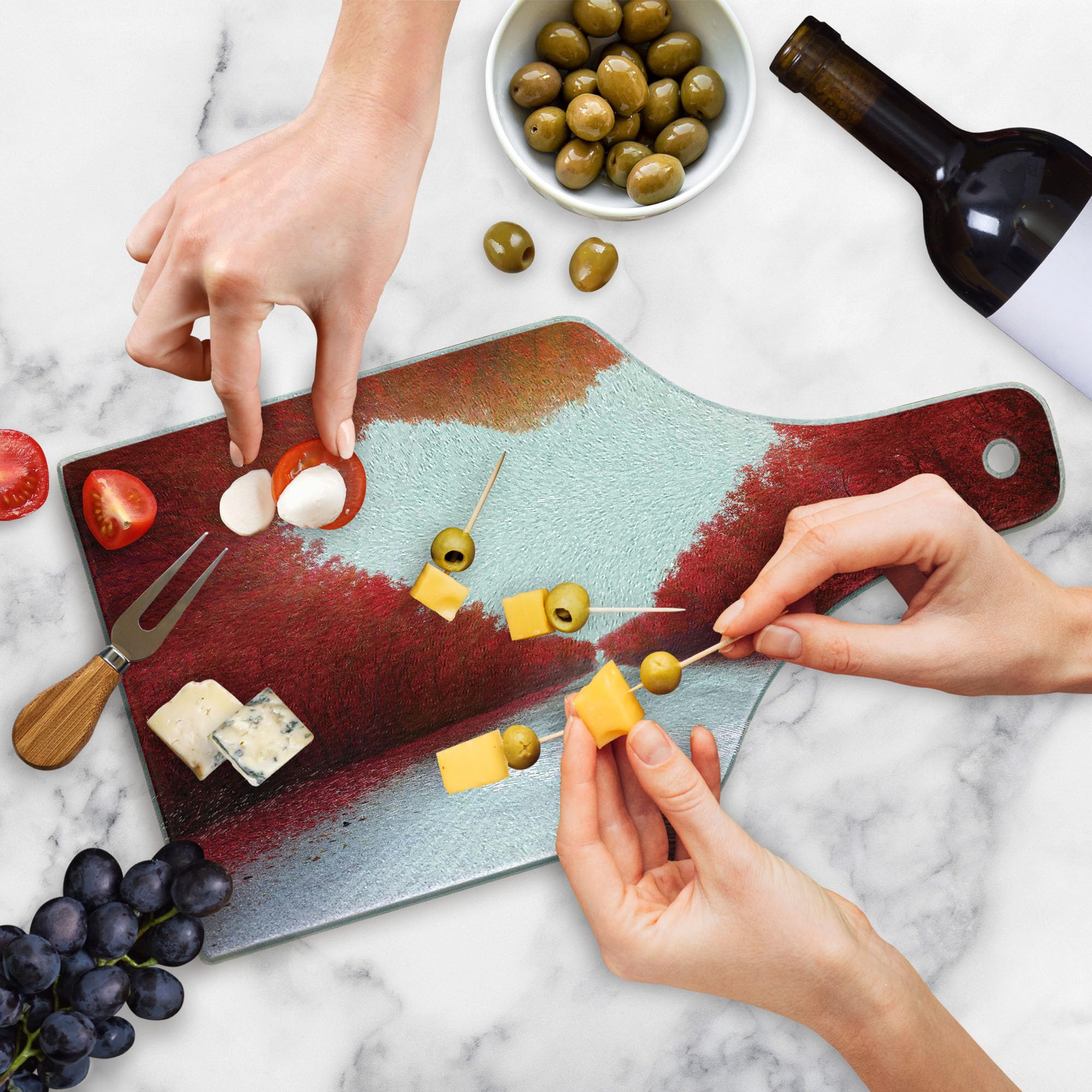 Ambesonne Love Themed Tempered Glass Cutting Board - Autumn Forest Landscape Art with Wine Bottle Shape - Decorative Serving Board for Kitchen, Dining & Gifts - Perfect for Cheese, Charcuterie & Wine Pairing
