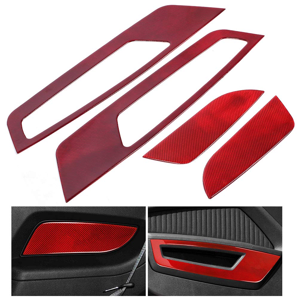 Qiilu Carbon Fiber Interior Door Panel Trim Cover for Ford Mustang 2009-2013 - Red Car Interior Decoration & Upgrade Accessory | Perfect for Car Enthusiasts & Mustang Customization Projects