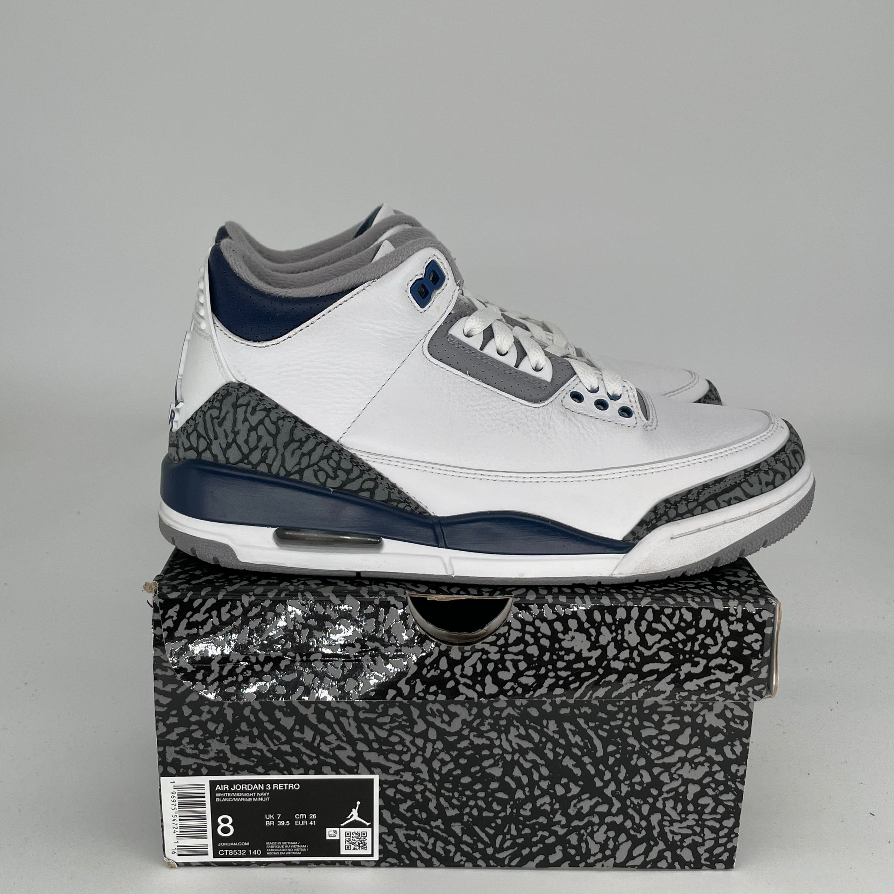 AIR JORDAN 3 Retro Midnight Navy Men's Basketball Shoes Size 8 - CT8532-140 | Authentic Sneakers for Sports, Streetwear & Casual Outfits