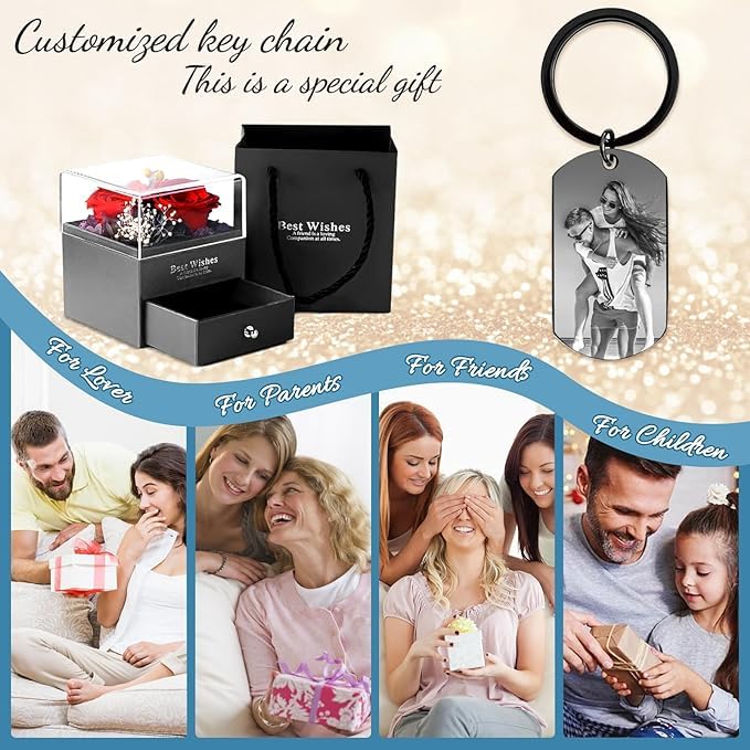 Custom Double Sided Laser Engraved Keychain - Personalized Photo & Text Keyring for Men, Women, Couples | Perfect Gift for Boyfriend, Anniversary, Valentine's Day | Everyday Carry, Key Organization & Special Occasions
