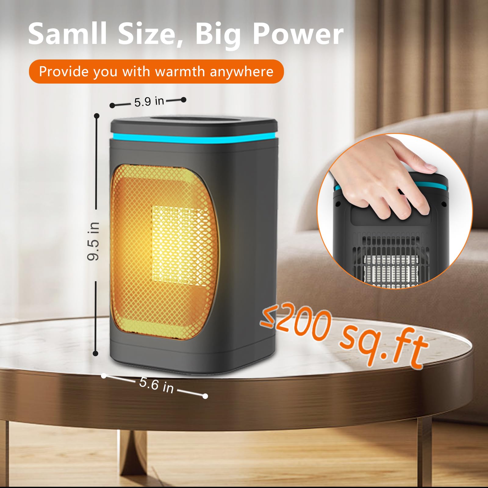 Freeice 1000W Portable PTC Space Heater with Remote Control - Fast Heating Electric Heater with Timer, Digital Display & Overheat Protection - Energy Efficient Indoor Heater for Bedroom, Home Office & Small Spaces - Warm & Cozy Winter Heating Solution