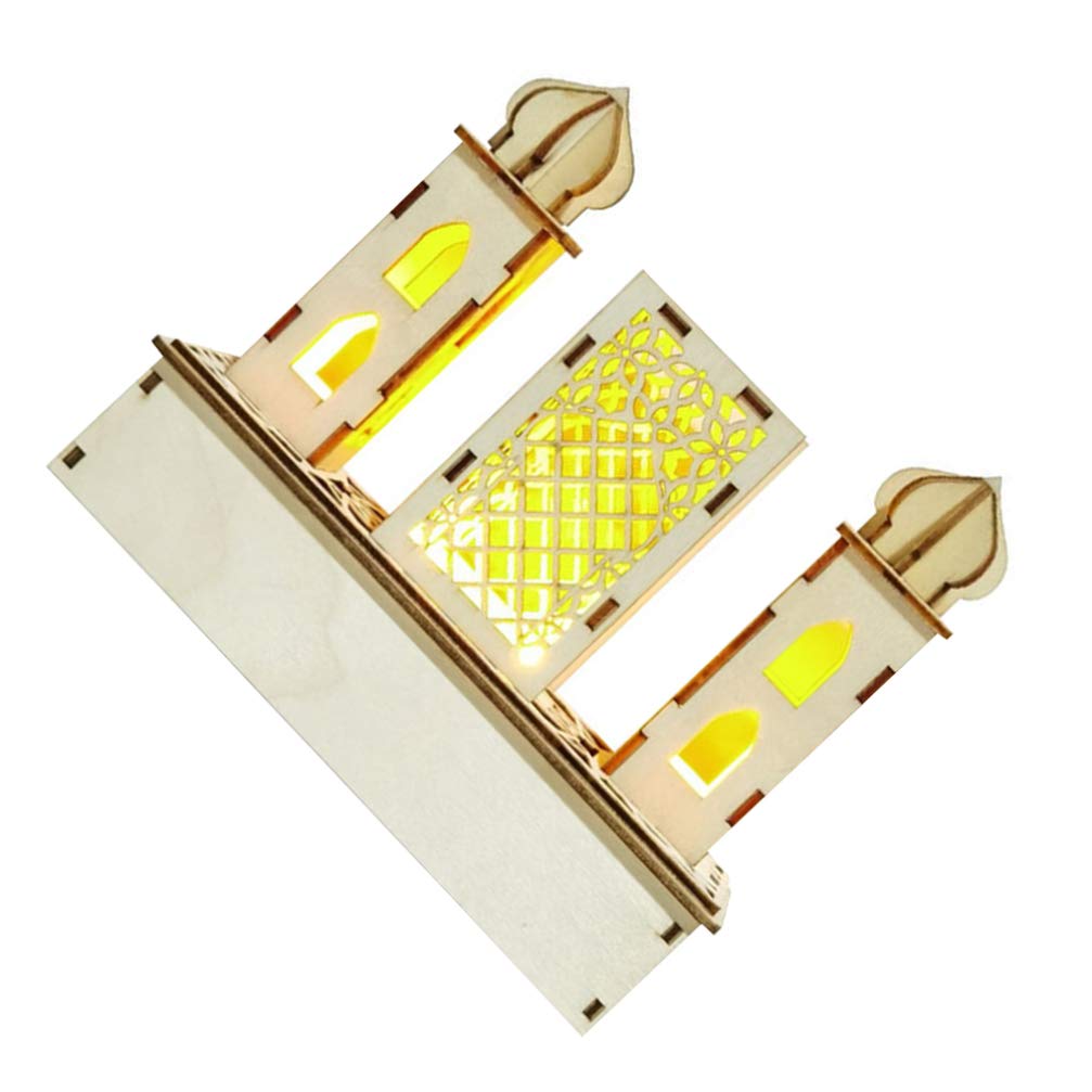 PRETYZOOM Eid Mubarak LED Night Light - Wooden Muslim Palace Tabletop Decoration for Ramadan & Eid Celebrations - Perfect Gift for Home Decor, Party Favors, and Festive Atmosphere
