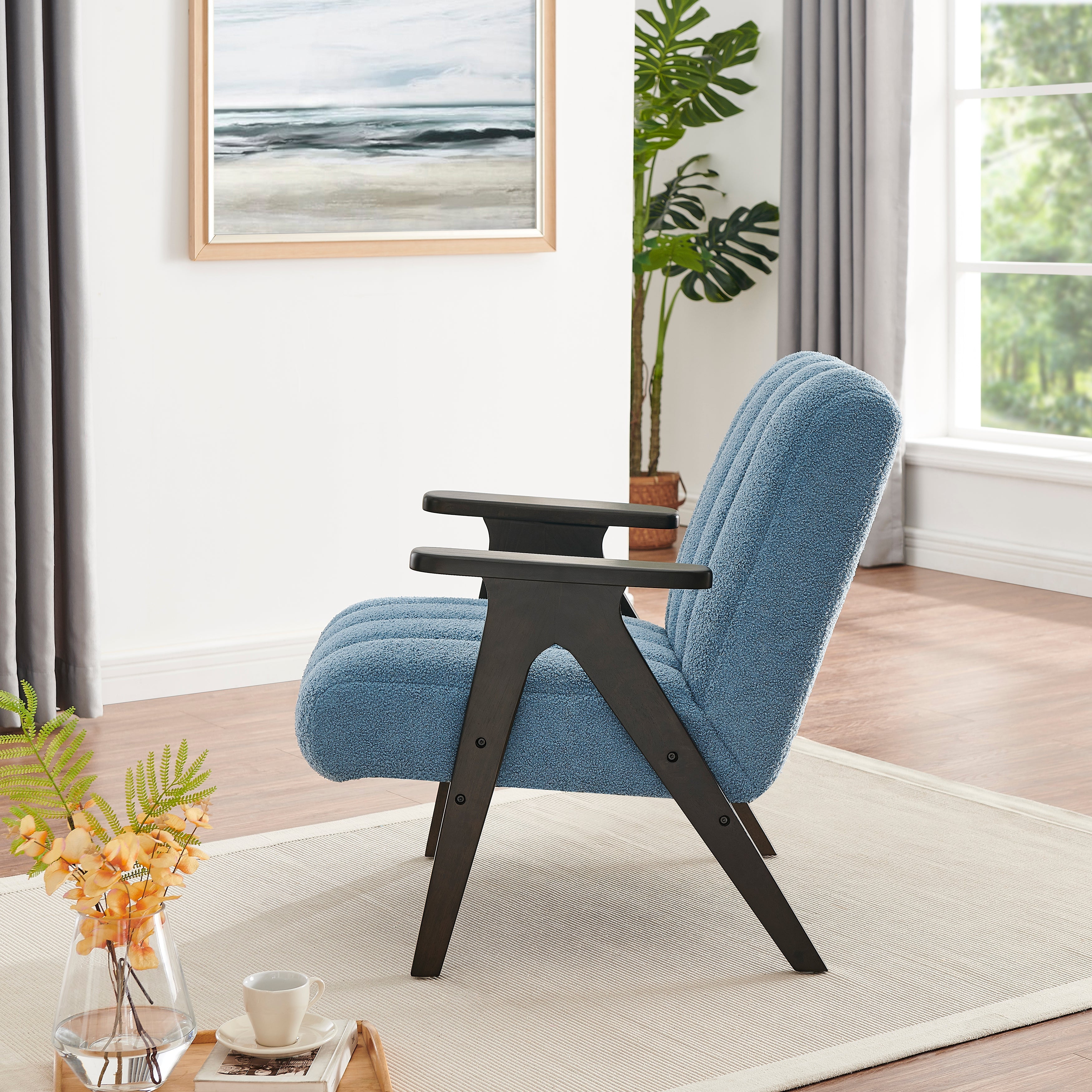 Roundhill Furniture Rella Modern Accent Chair with Espresso Wood Frame - Stylish Living Room Seating for Home Office, Lounge & Bedroom Decor