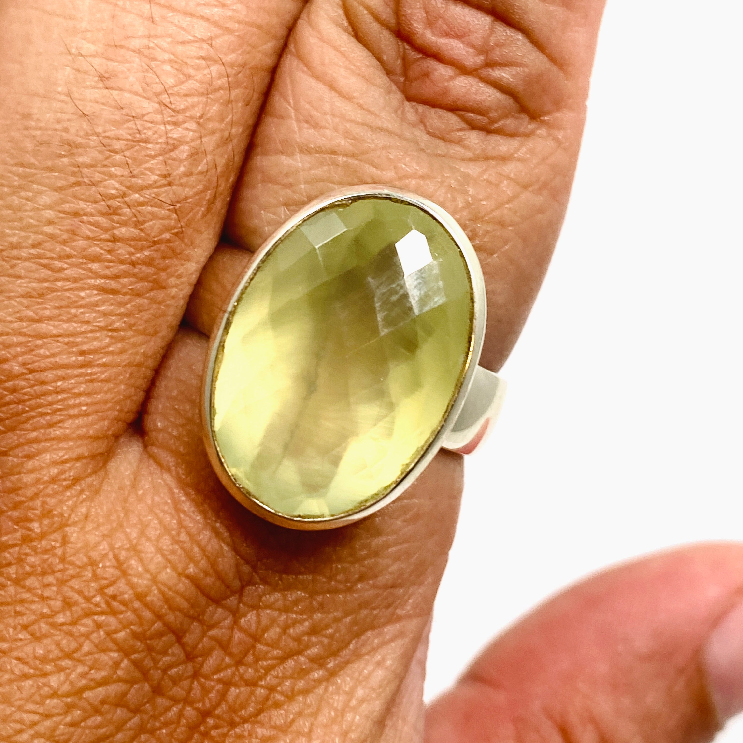 Prehnite Oval Checkerboard Faceted Ring - Size 12 Sterling Silver Jewelry for Women - Perfect for Wedding, Anniversary & Special Occasion Gifts