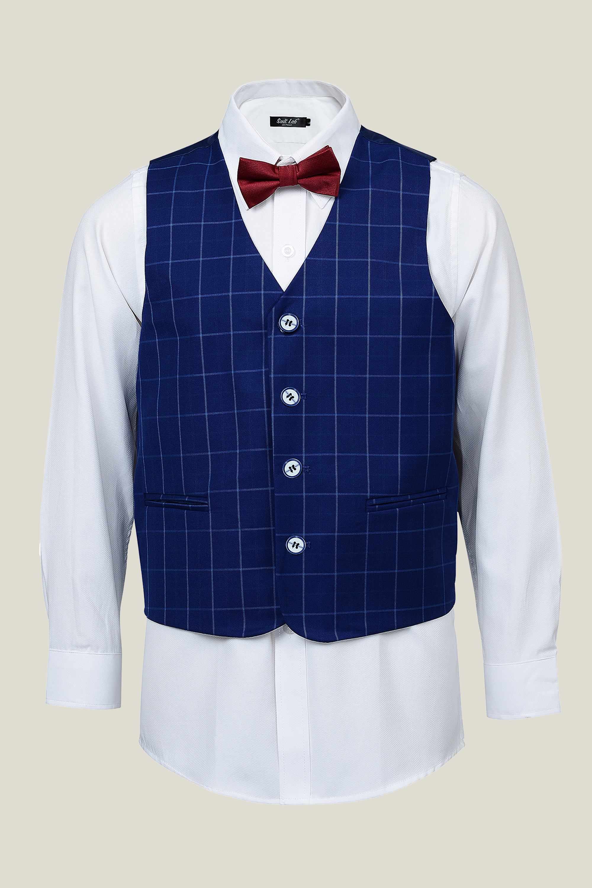 Royal Blue Checkered Suit for Boys - Formal Kids Blazer & Pants Set - Perfect for Weddings, School Photos & Special Occasions
