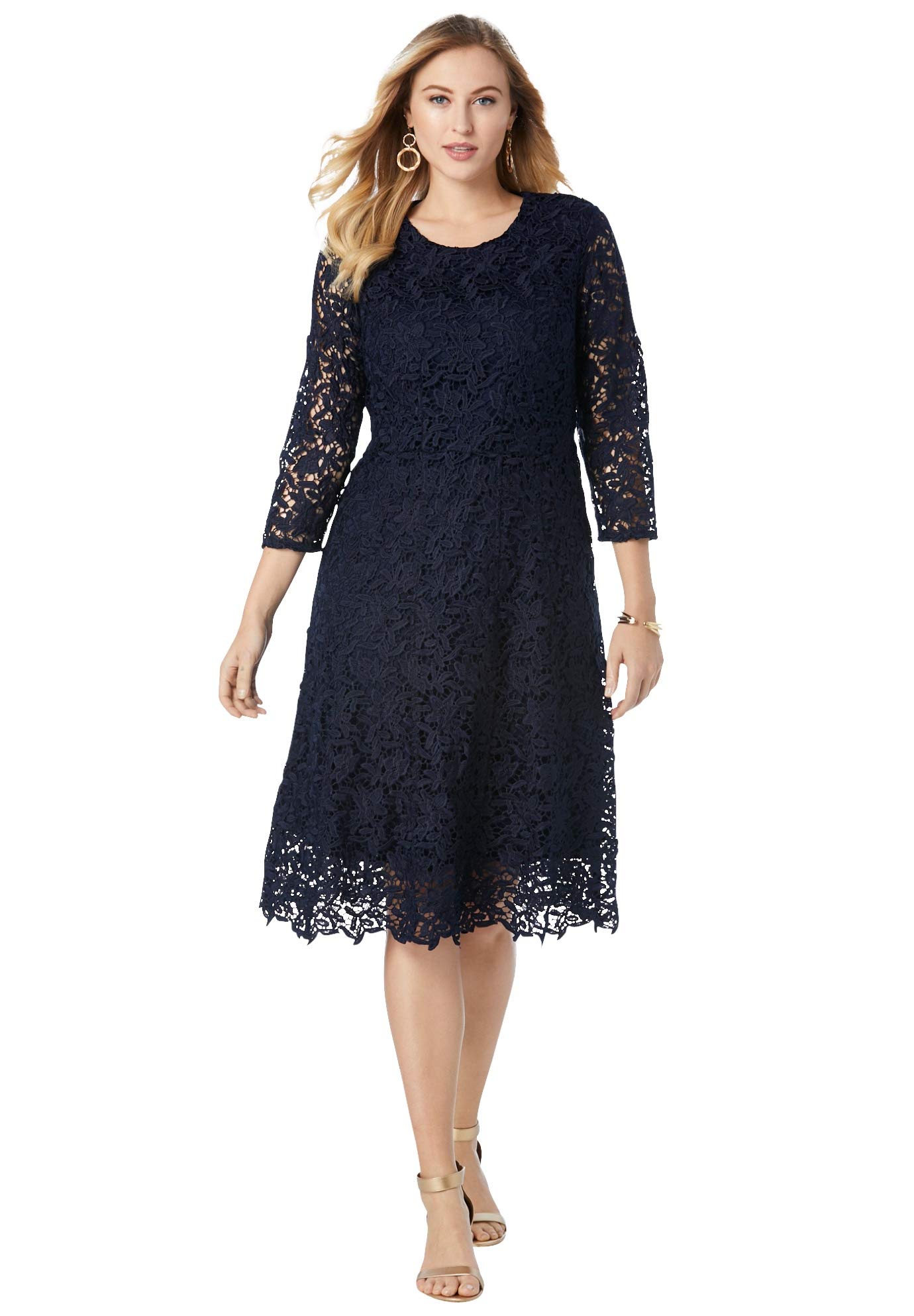 Plus Size Lace Fit & Flare Dress for Women - Wedding & Party Wear