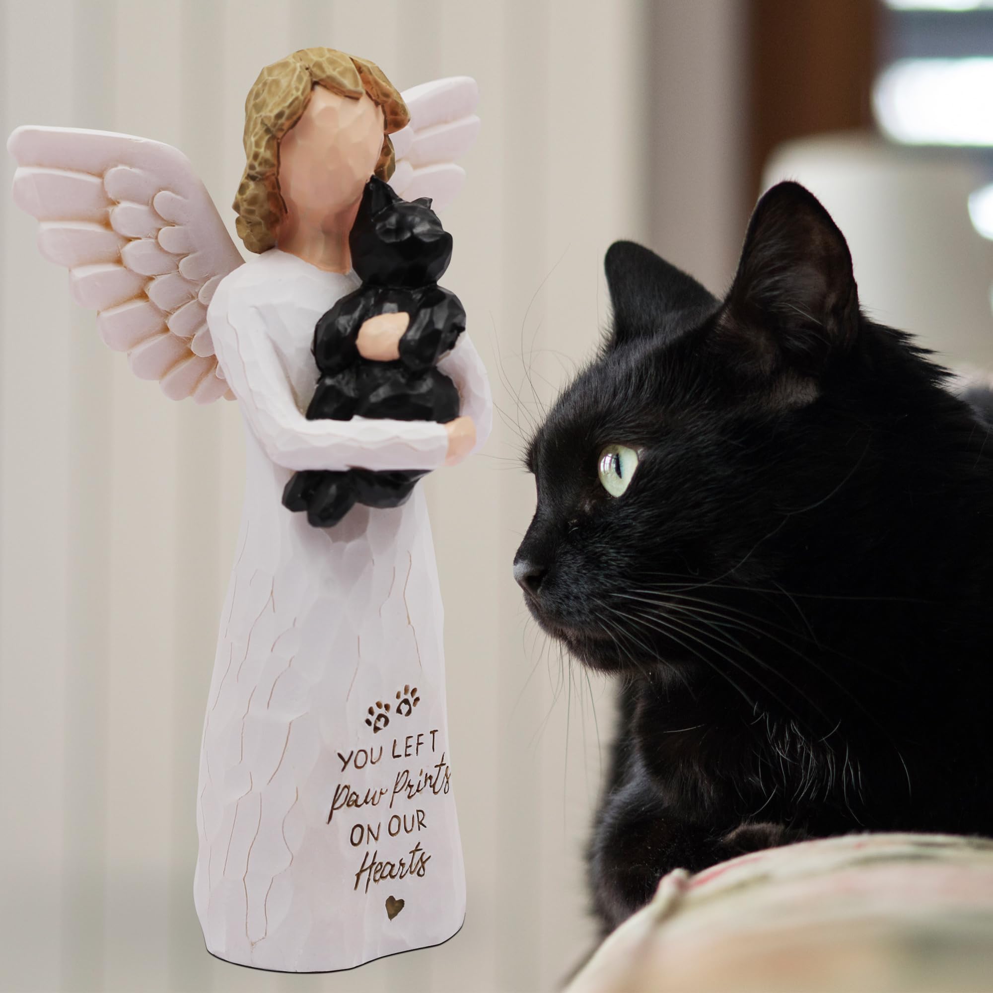 Hand-Painted Black Cat Angel Figurine - Memorial Gift for Loss of Cat | Sympathy Pet Keepsake for Grieving Cat Owners | Perfect for Home Memorial Display or Comforting Gift