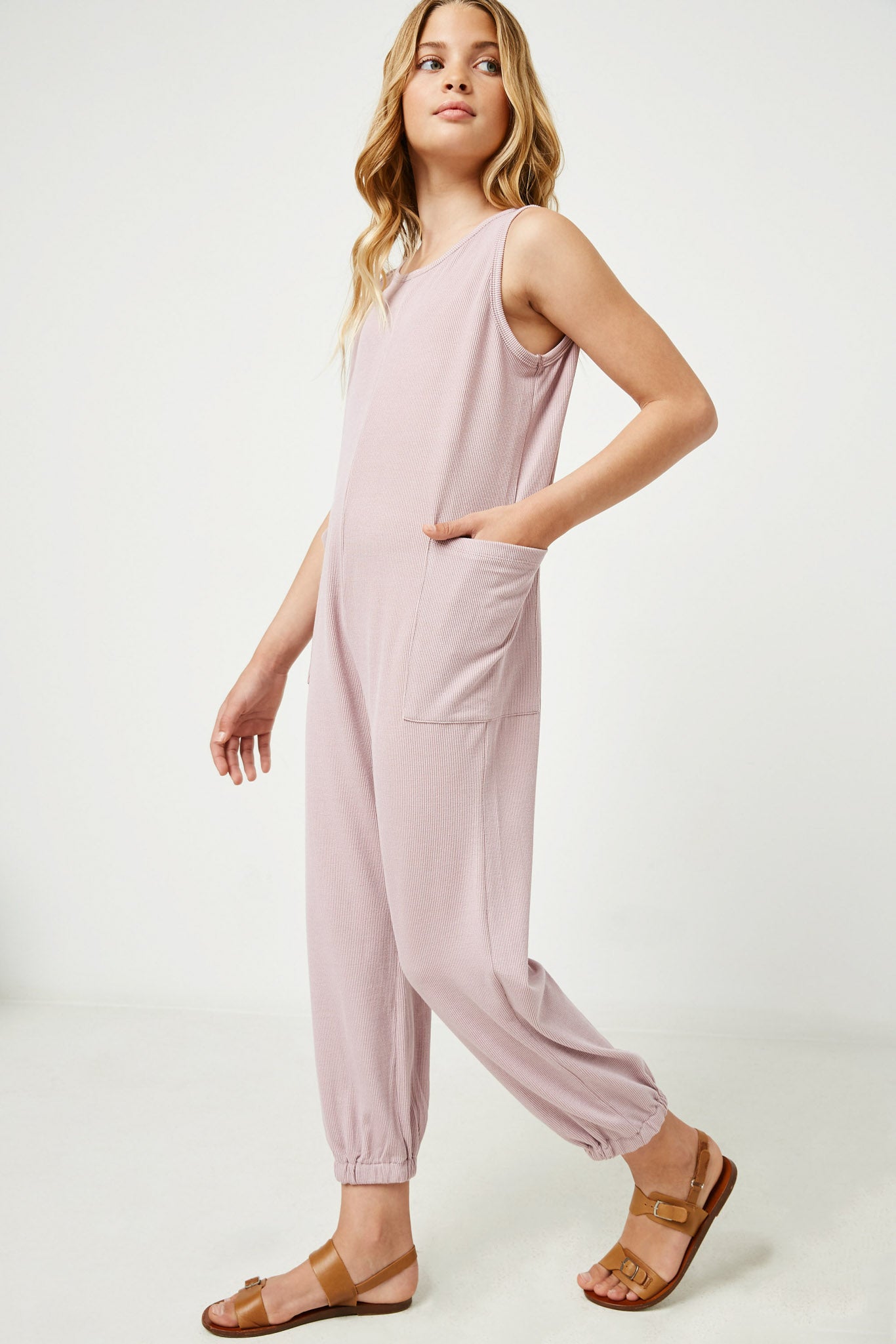 Women's Ribbed Knit Pocketed Jumpsuit - Stretchy Comfortable One Piece Romper for Casual Outings & Lounge Wear