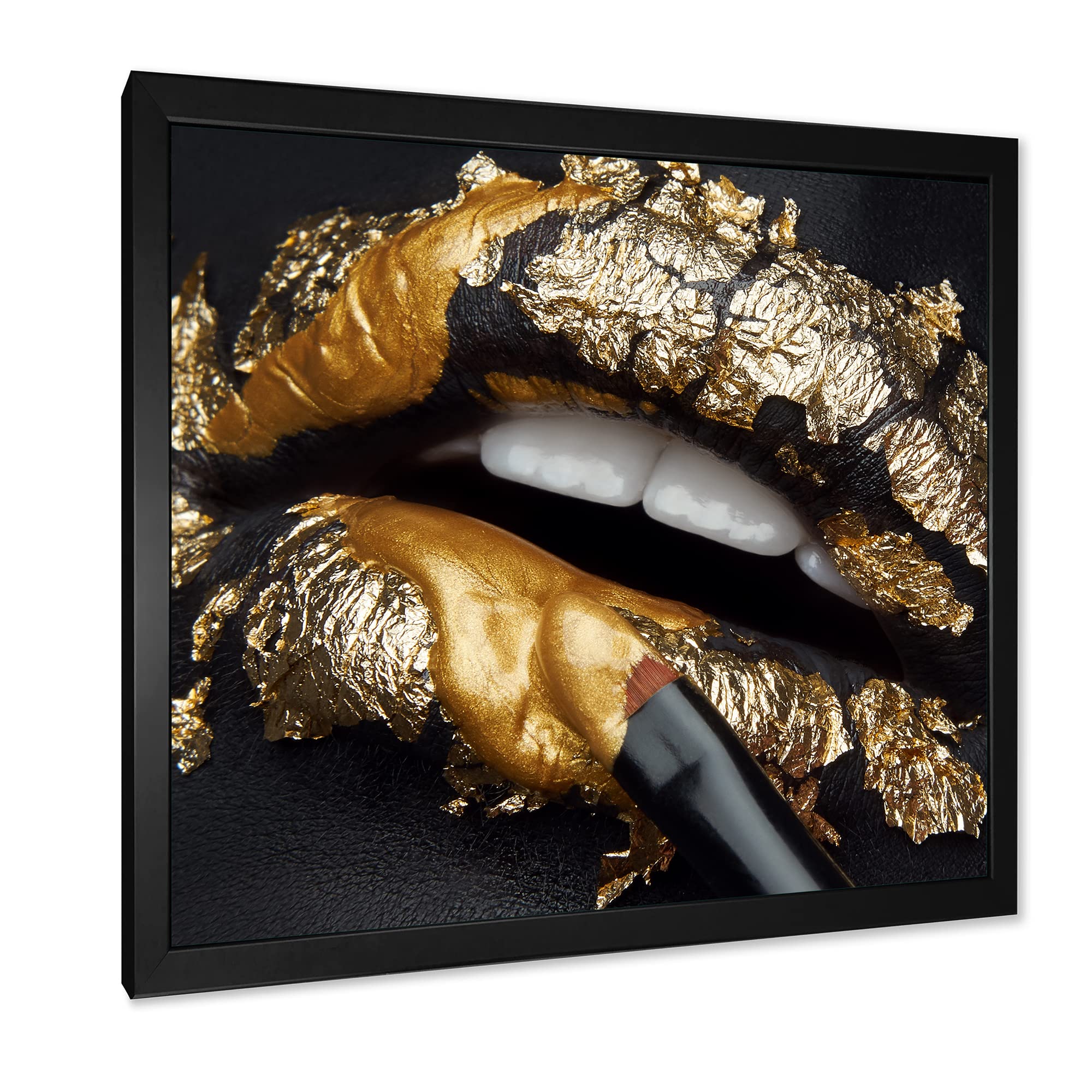 Modern Black Leather & Gold Foil Framed Wall Art for Women - Elegant Home Decor for Living Room, Bedroom, or Office