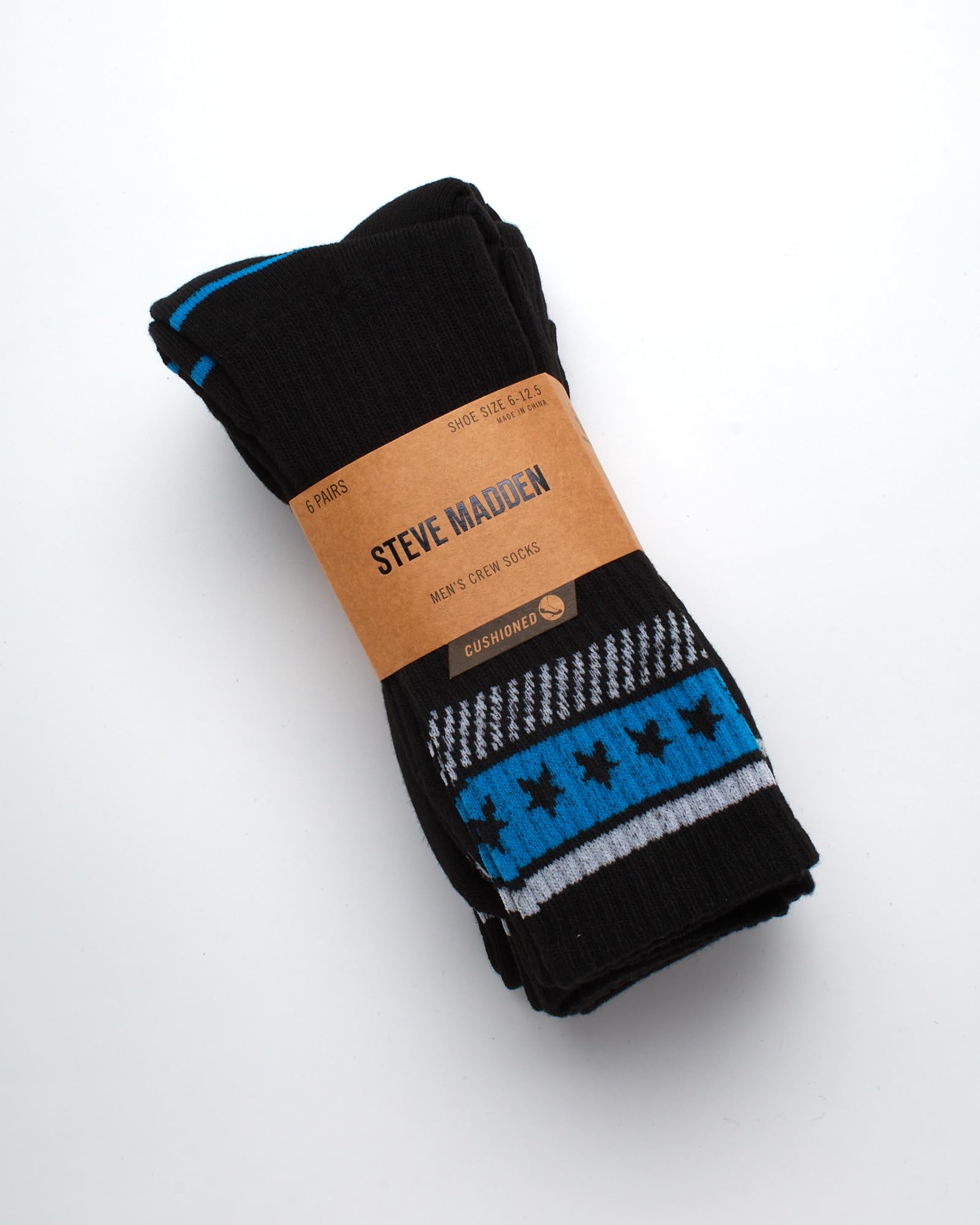 Steve Madden Men's Athletic Crew Socks 6-Pack - Performance Cushioned Workout Socks for Running, Gym & Sports - Breathable Cotton Blend (Sizes 10-13) - Perfect for Casual Wear & Active Lifestyle