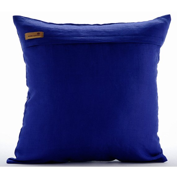 Royal Blue Cotton Linen Decorative Euro Sham Pillow Cover - Coastal Home Decor for Bedroom & Living Room