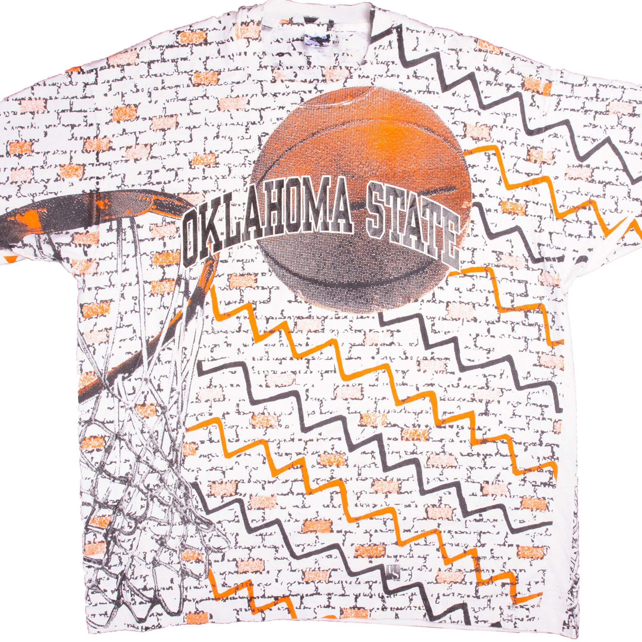 Vintage 1990s Oklahoma State Basketball T-Shirt - XL Size, All Over Print, Made in USA - Perfect for Game Day, Retro Fashion, and Collectors