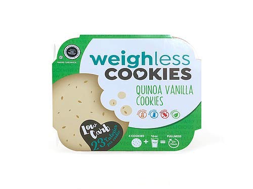 Weightless Quinoa Vanilla Cookies - 16 Pack (4 Cookies per Pack) | Gluten Free, Low Carb, Low Calorie Healthy Snacks | Perfect for Keto Diet, Office Snacking & On-the-Go Energy Boost