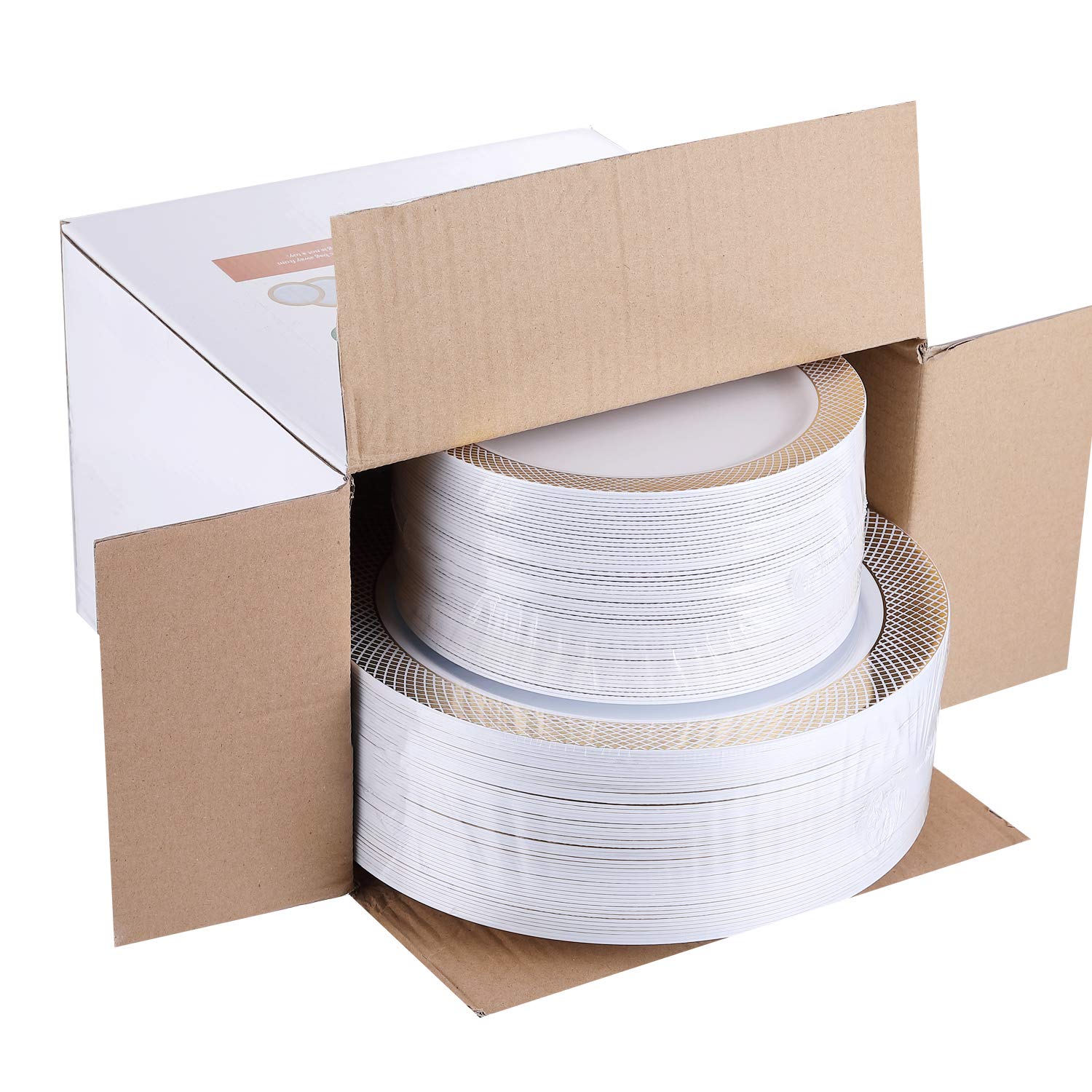 FOCUSLINE 102-Pack Gold Plastic Plates Set - 51 Elegant 10