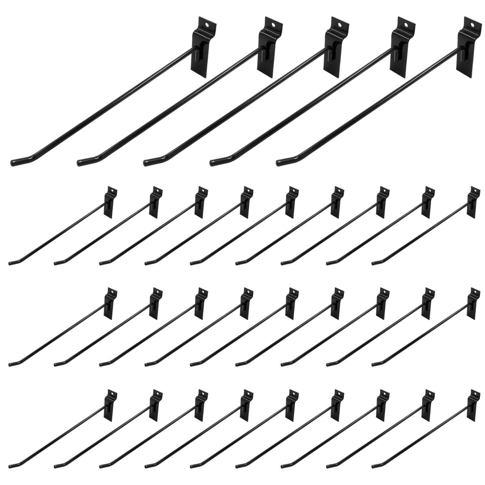 Waziaqoc 32PCS 10-Inch Heavy Duty Black Metal Slatwall Hooks for Display Panels - Durable Pegboard Gridwall Hooks for Garage, Shop, Retail & Home Organization