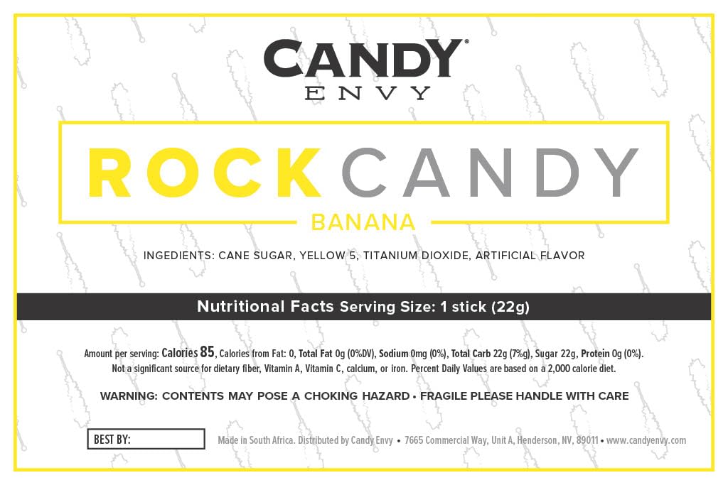 Banana Flavored Yellow Rock Candy Sugar Sticks - 36 Individually Wrapped Pieces - Perfect for Birthday Parties, Baby Showers & Candy Buffets
