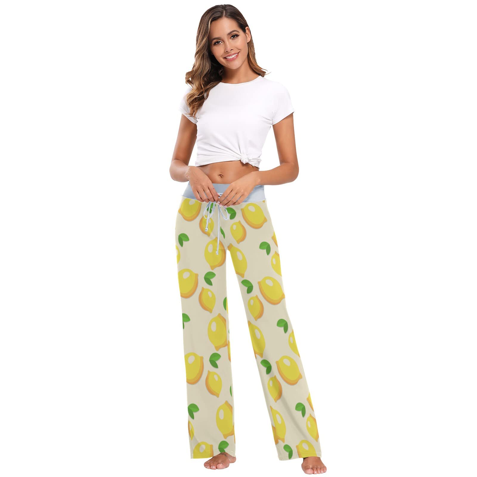 JUNZAN Women's Stretchy Lemon Print Pajama Pants - Soft Long Pajama Bottoms for Lounge & Sleep - Perfect for Relaxing at Home, Sleepovers and Cozy Nights
