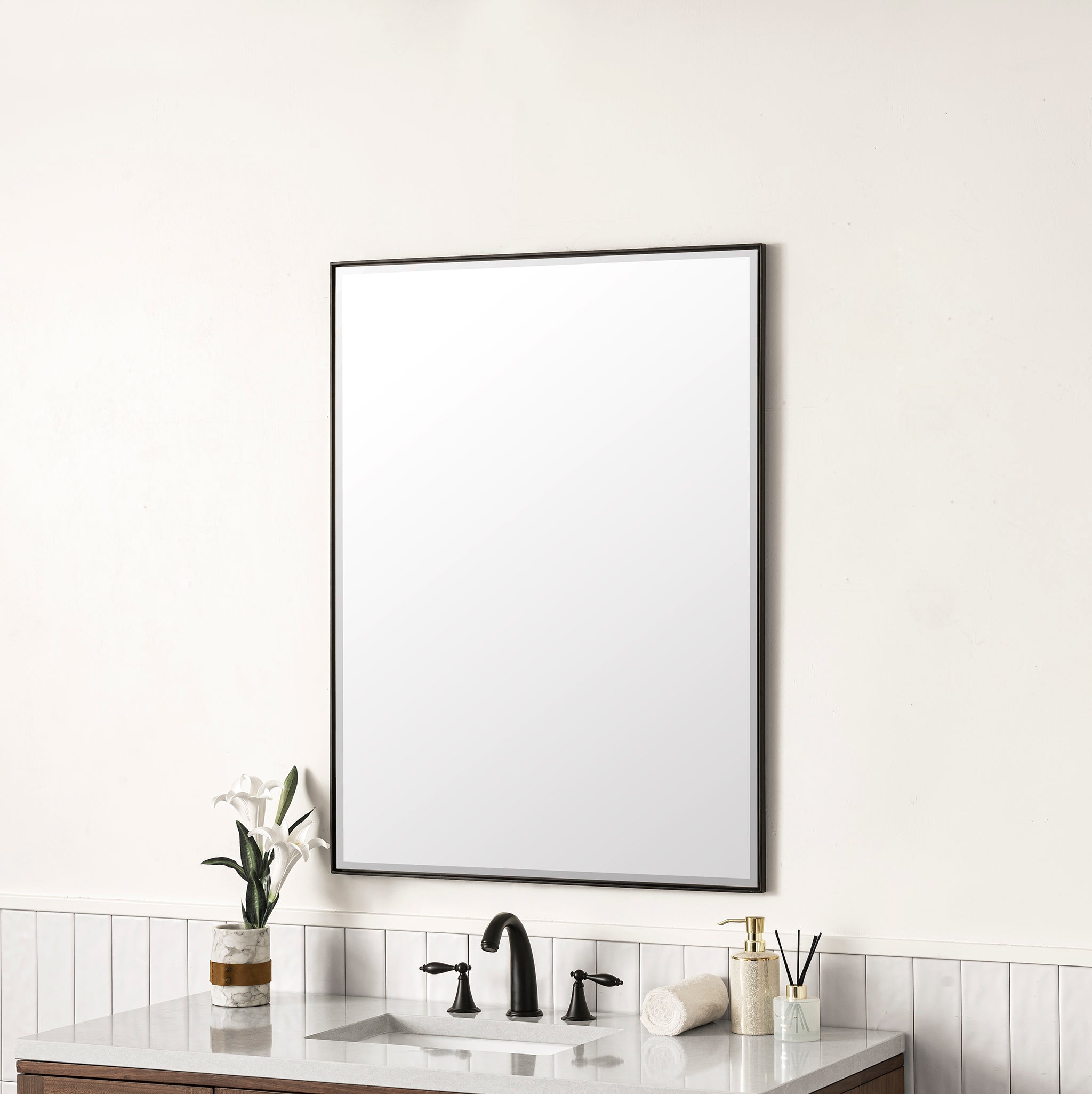 Rohe 30-Inch Wall Mirror in Matte Black - Modern Framed Bathroom & Bedroom Decor for Home & Office