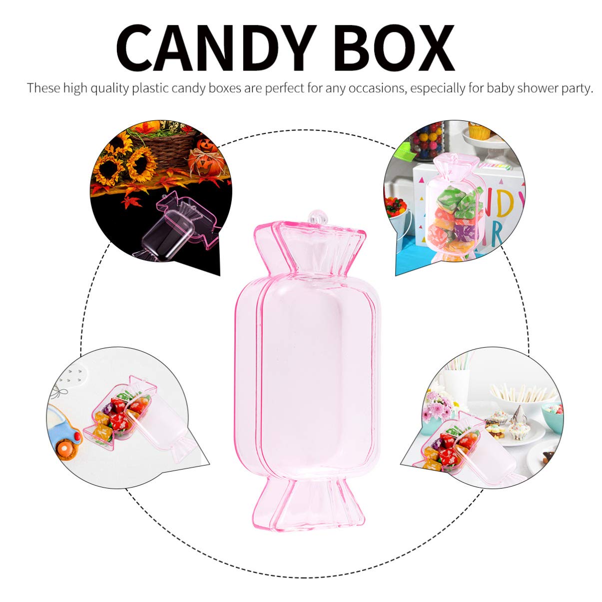 NUOBESTY 12-Piece Extra Large Clear Plastic Candy Containers for Halloween, Parties & Weddings - Transparent Polystyrene Candy Storage Boxes & Display Stands - Perfect for Bulk Candy, Treats, Snacks & Small Item Organization