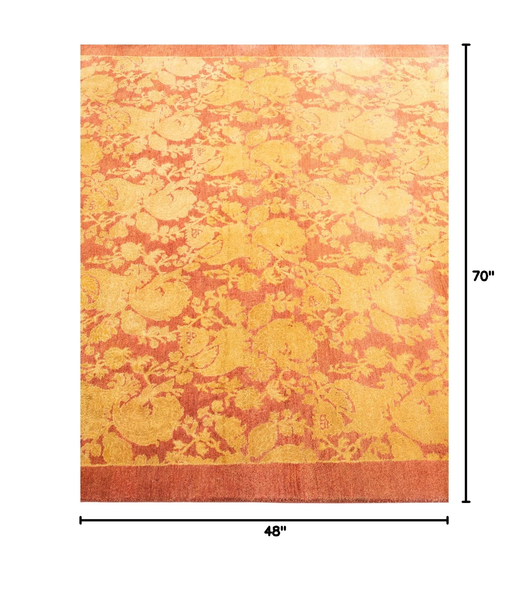 Handmade Wool Solo Rugs - Unique Hand-Knotted Traditional Abstract Mogul Pink 4x6 Area Rug for Living Room, Bedroom & Home Decor