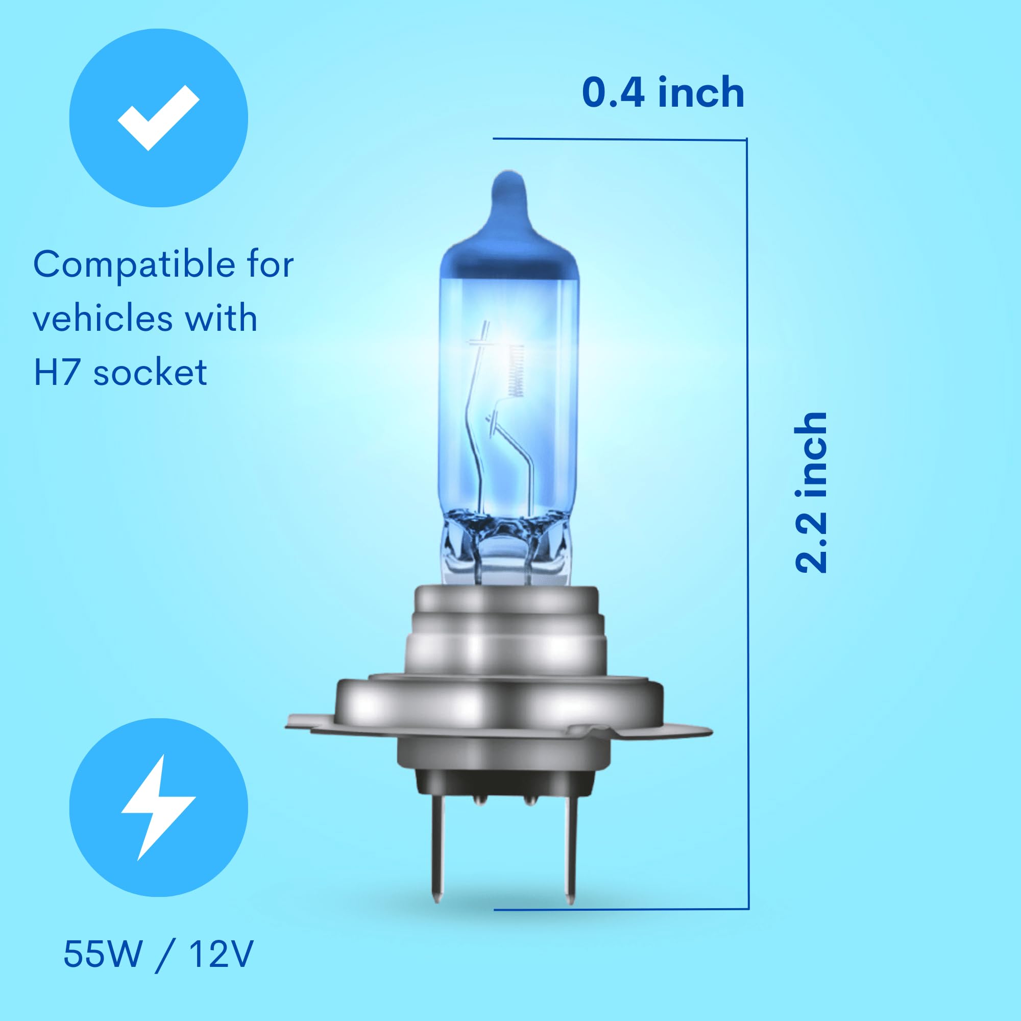 Diamond Vision H7 12V 55W Xenon Halogen Headlights - 8500K White for Cars