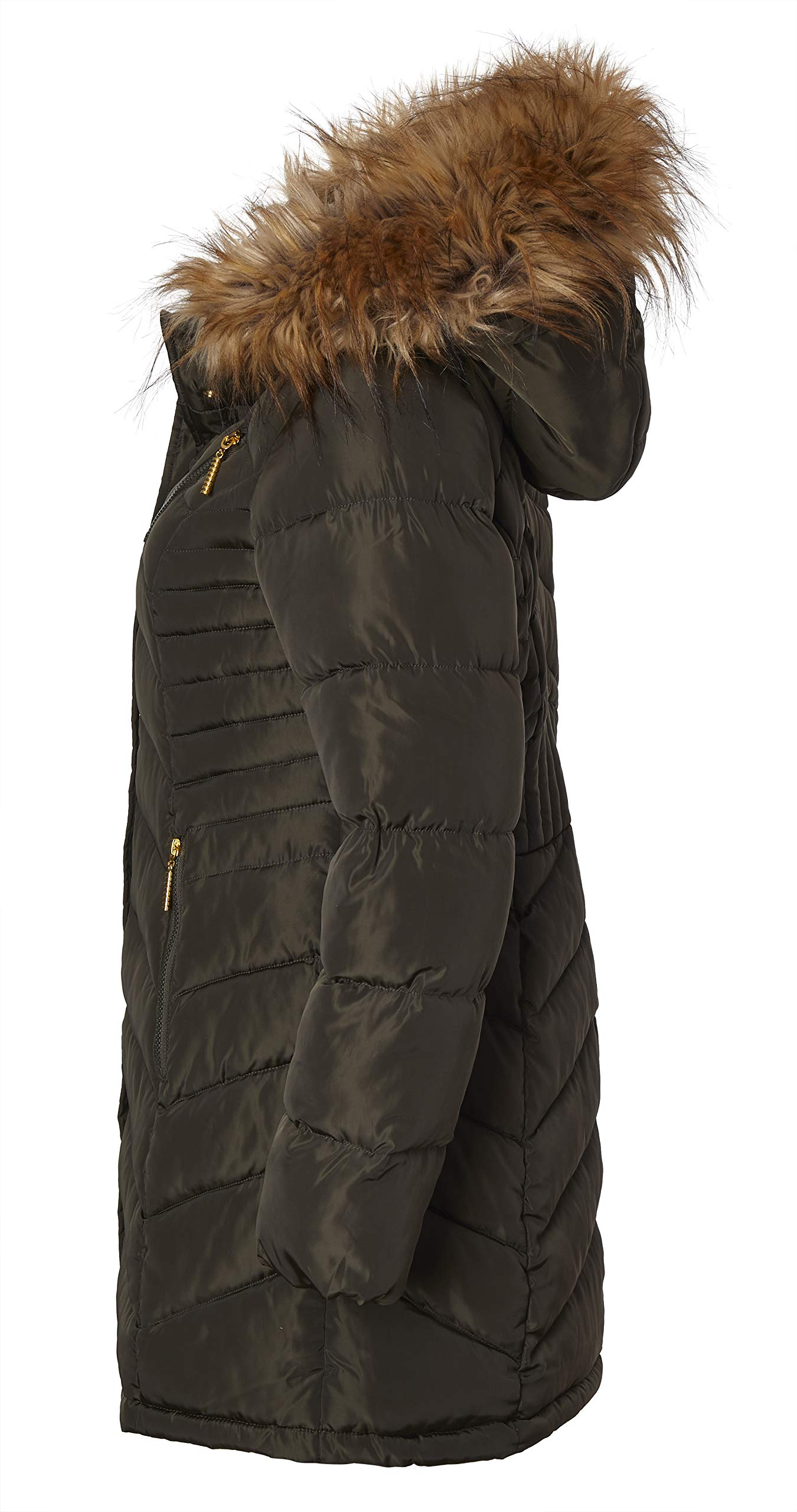 Sportoli Women's Long Quilted Down Alternative Puffer Jacket with Plush Lining & Fur Trim Hood - Warm Winter Coat for Outdoor Activities, Skiing, and Casual Wear