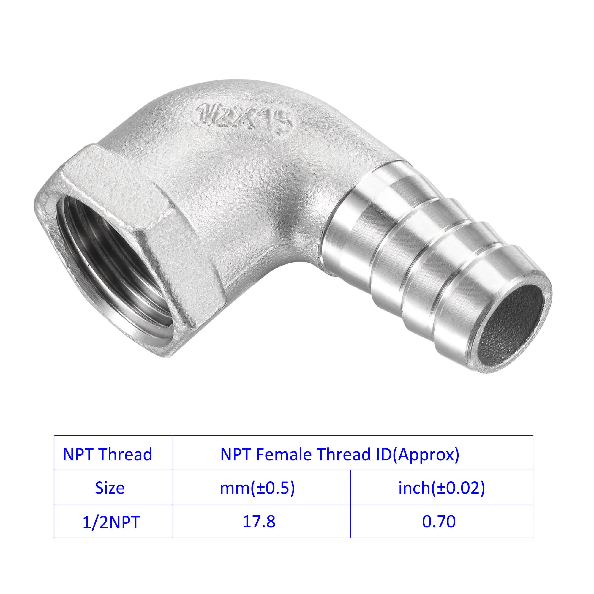 M METERXITY 90 Degree Elbow Stainless Steel Hose Barb Fitting - 15mm Pipe Connector for Water & Fuel (1/2