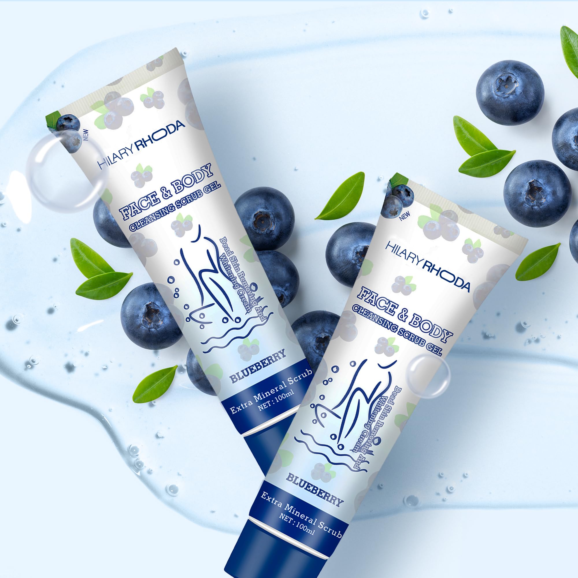 Hilary Rhoda Blueberry Face & Body Cleansing Scrub Gel - Dead Skin Remover & Exfoliator for Soft, Smooth Skin - Gently Removes Dirt, Oil & Impurities - 100ml - Perfect for Daily Skincare Routine & Post-Workout Refresh