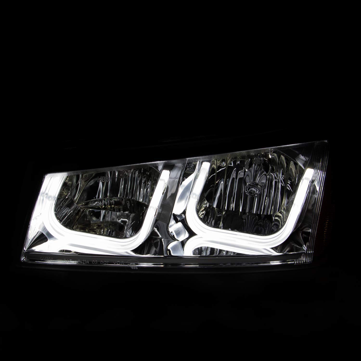 AnzoUSA 111313 Crystal Headlights U-Bar Chrome for 2003-2006 Chevy Silverado & Avalanche - Durable LED Replacement for Improved Night Driving & Off-Road Visibility