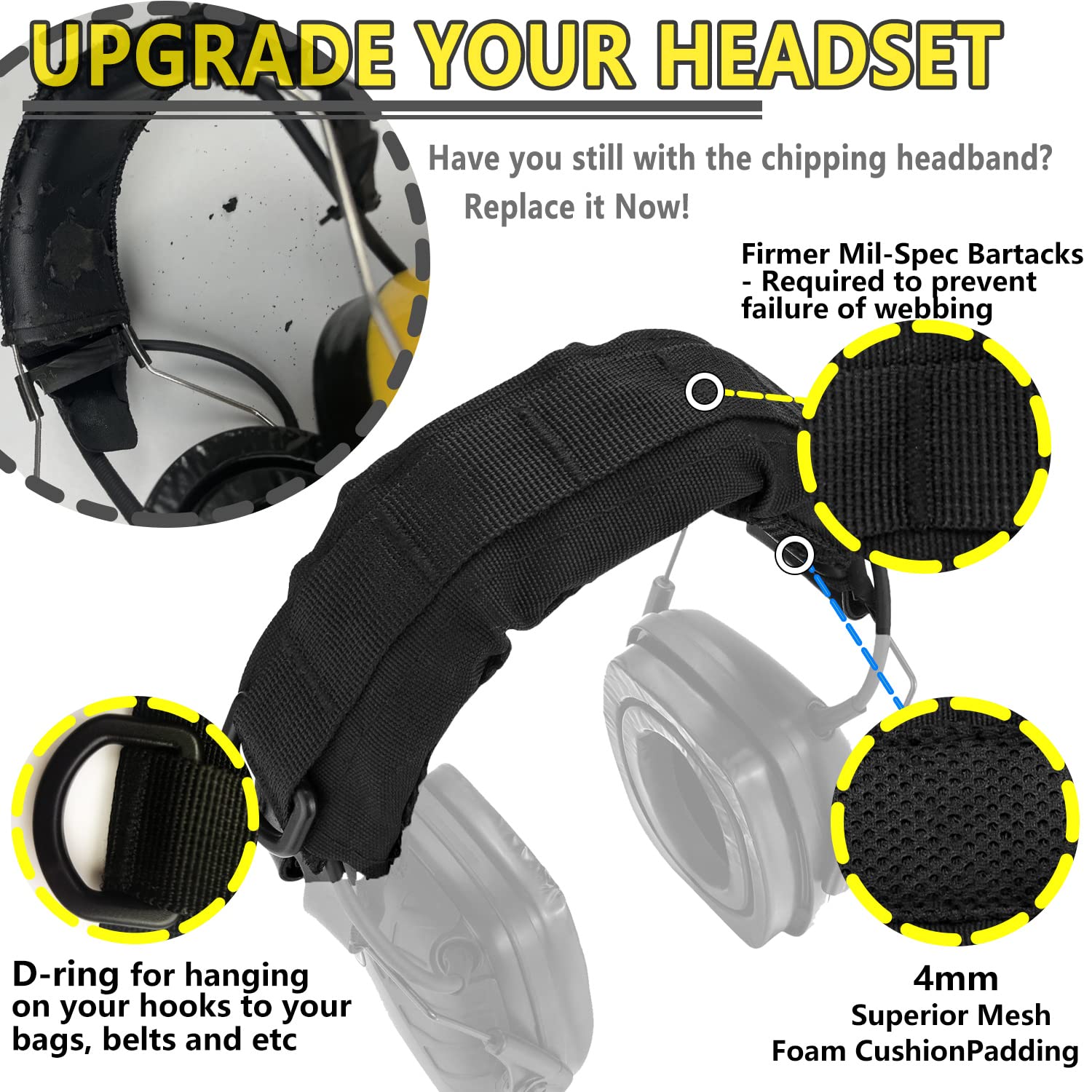 PROHEAR HC01 Tactical Advanced Earmuff Cover - Modular Replacement for 3M WorkTunes, Peltor, Howard Leight, Impact & Walker Razor Headsets (Black) - Perfect for Shooting Ranges, Construction Sites & Outdoor Work