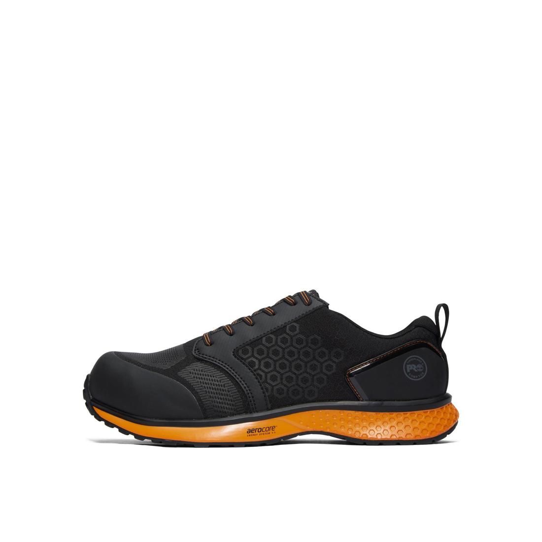 Reaxion Composite Toe Work Shoes for Men - Black & Orange Safety Boots with Slip Resistant Outsole | Perfect for Construction, Warehouse & Industrial Work