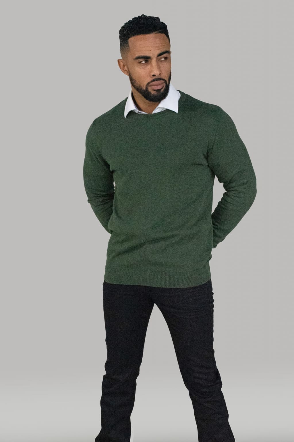 Cavani Men's Olive Green Crewneck Sweater | Soft Cotton Knit Pullover for Casual Wear & Layering | Perfect for Fall & Winter Outfits