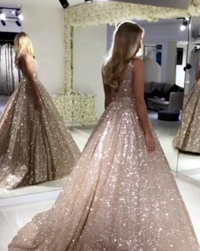 Sparkling Sequin V-Neck Ball Gown Prom Dress for Women - Elegant Evening Gown for Homecoming, Pageant & Formal Events