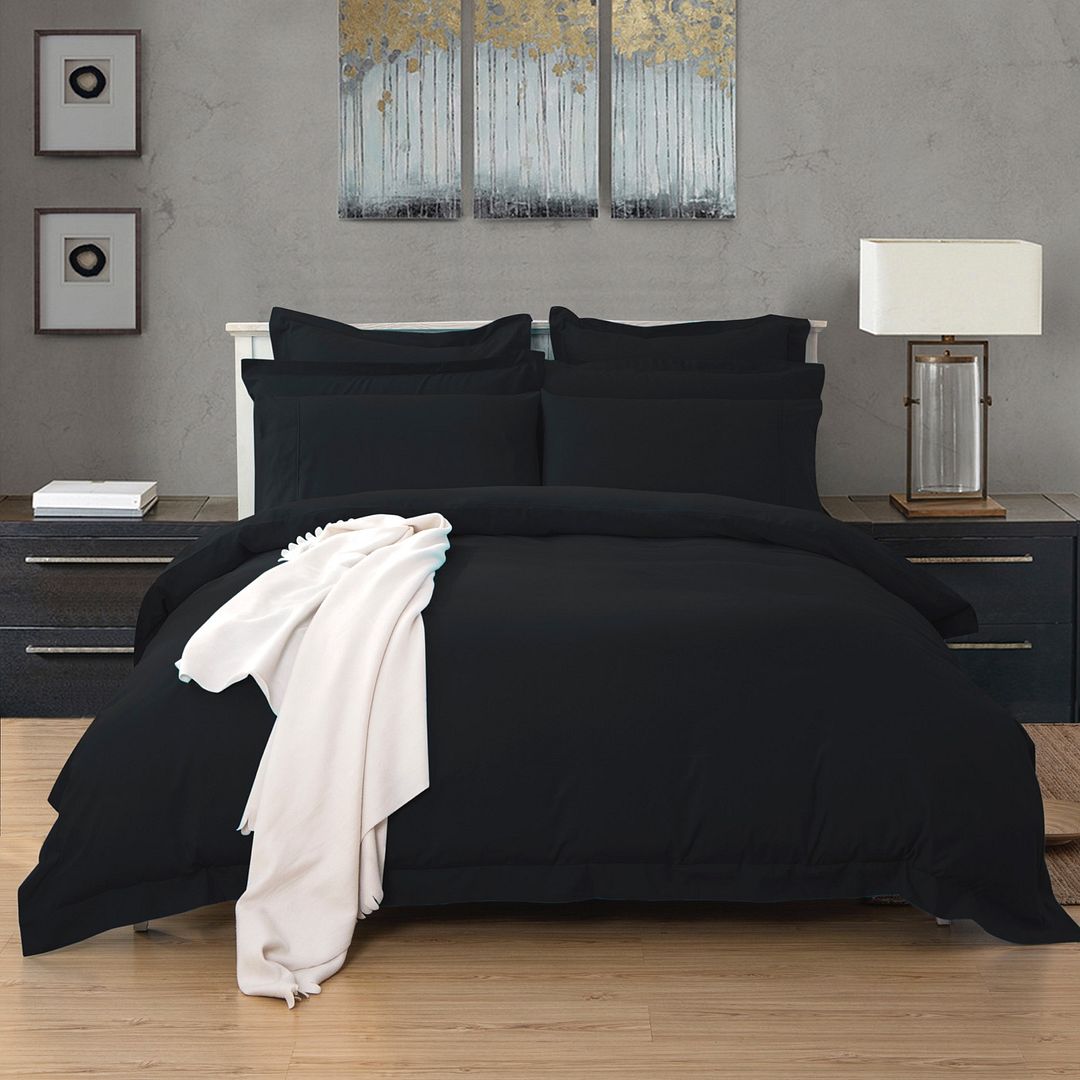 Premium 1000TC King Single Size Black Duvet Cover Set - Soft Luxury Bedding for Master Bedroom & Guest Room