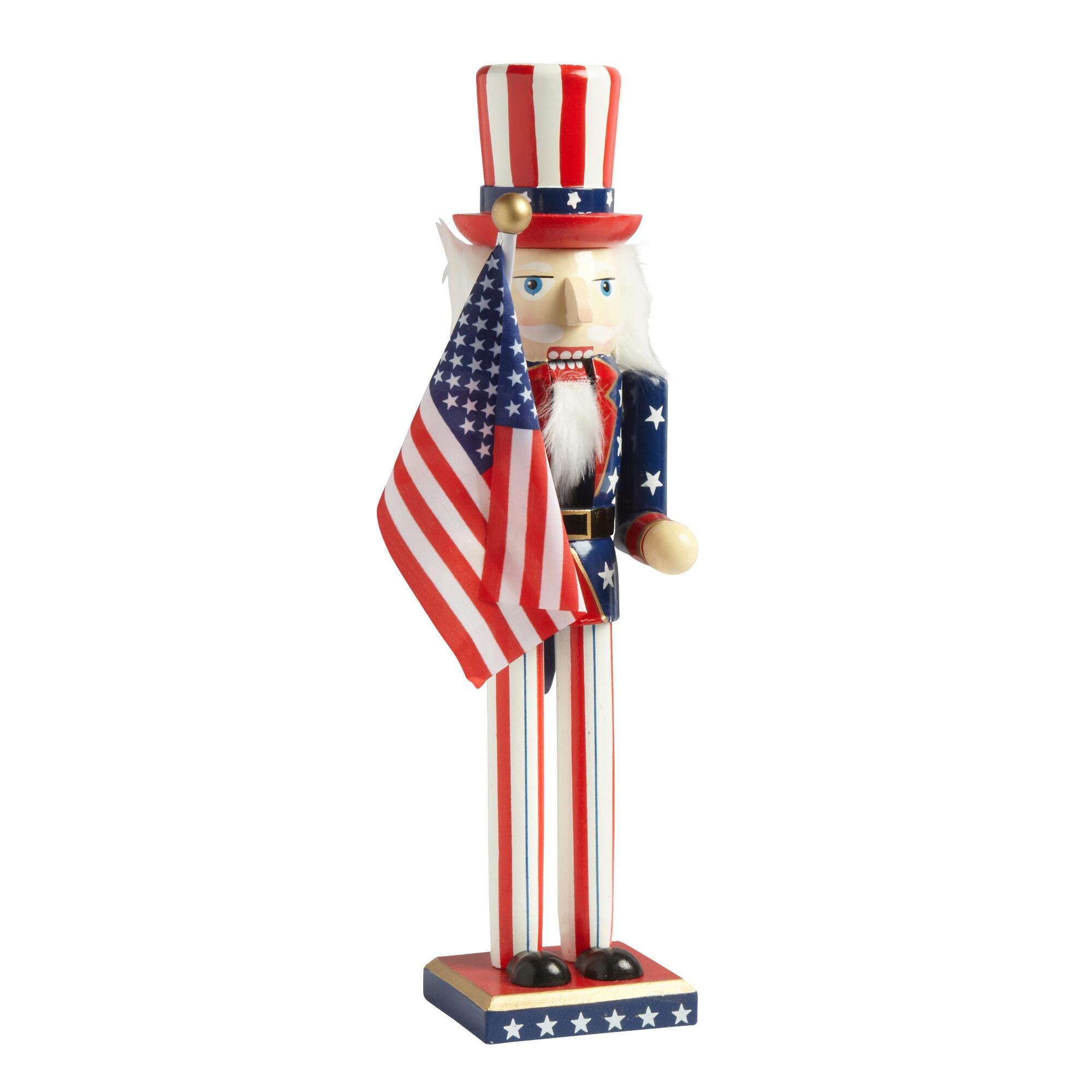 15-Inch Wooden Uncle Sam Christmas Nutcracker Decor - Vintage Patriotic Holiday Decoration for Home, Fireplace Mantel & Festive Party Decor