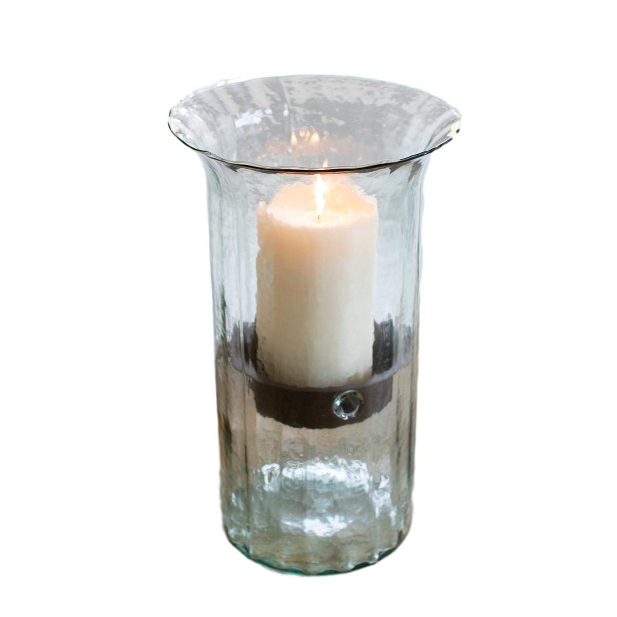 MY SWANKY HOME 15-inch Ribbed Clear Glass Hurricane Candle Holder - Rustic Pillar Display Vase for Wedding Centerpiece, Farmhouse Decor & Tabletop Decorations