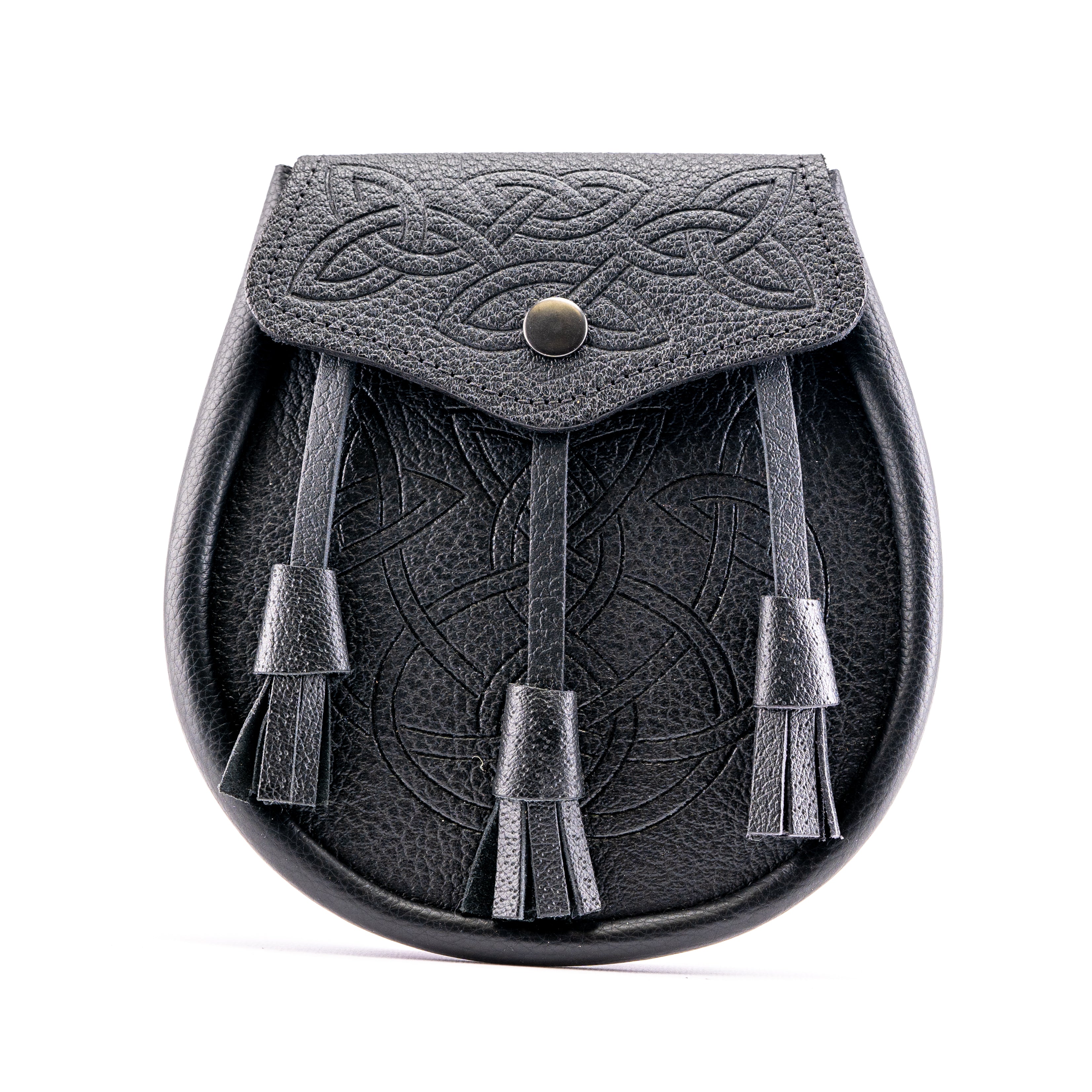 Celtic Pattern Black Leather Sporran for Men - Traditional Scottish Waist Pouch for Kilt, Wedding & Highland Dress Accessories