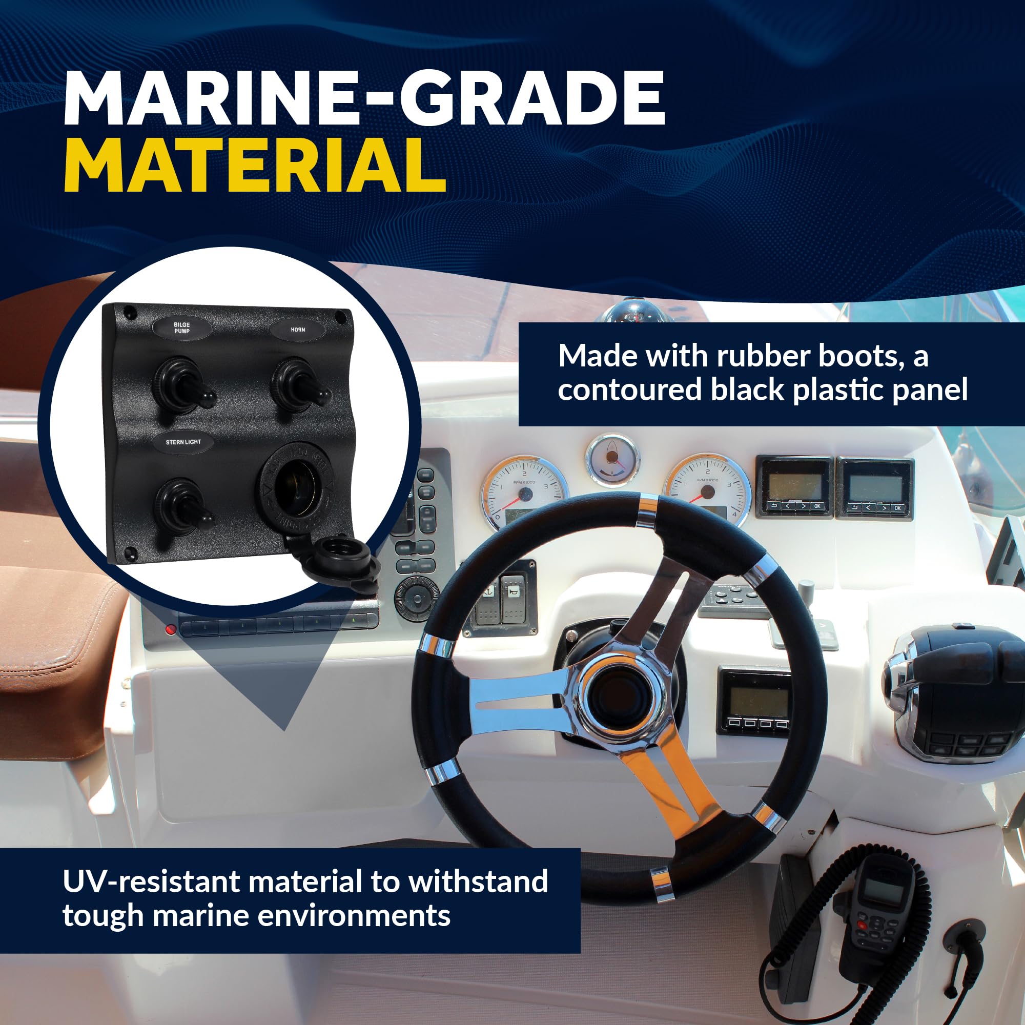 Five Oceans LED Marine Switch Panel - Waterproof 12-24V Toggle Switch Panel with Labels for Boats & Yachts | Perfect for Dashboards, Control Panels & Marine Electrical Systems